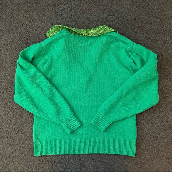 Tanya Taylor Avika Knit V-Neck Kelly Green Sweater - Picture 6 of 9